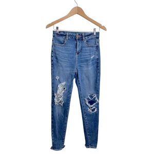 American‎ Eagle Jeans Womens Distressed Blue Pants Stretch Size 4